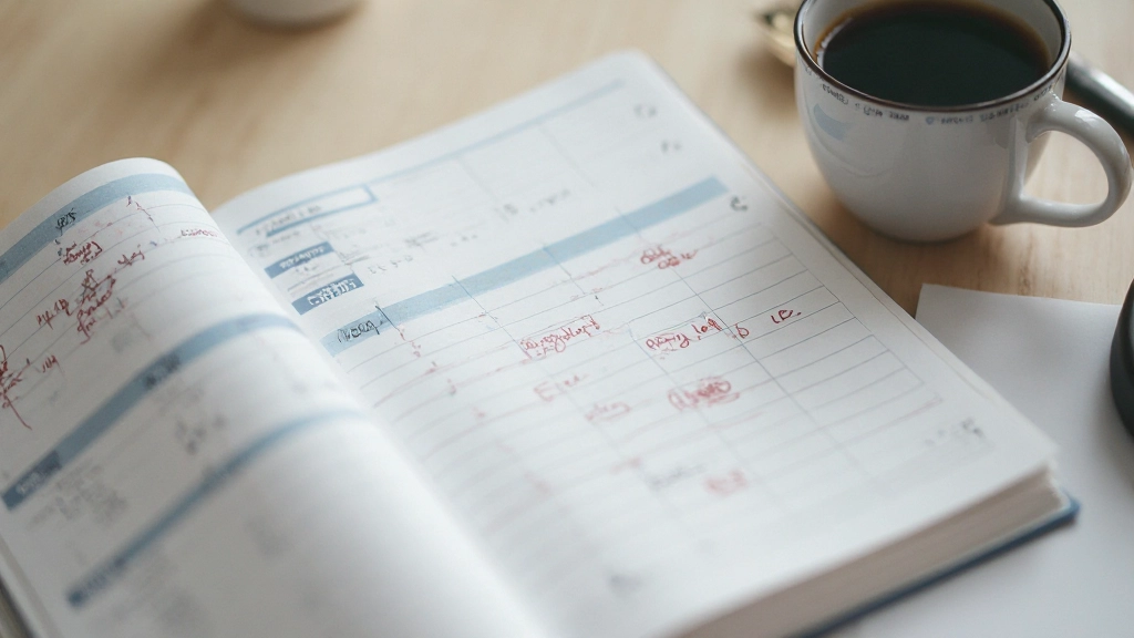 Calendar planner showing daily time blocks with language learning sessions marked at consistent times throughout the week
