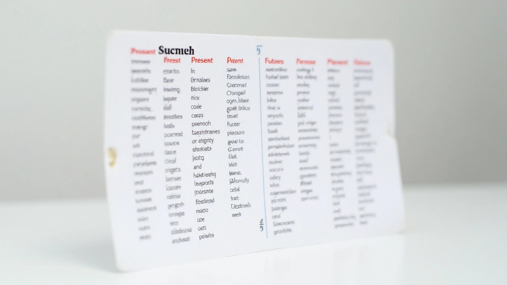 Verb conjugation chart displayed on bright background, showing different tenses for French verbs