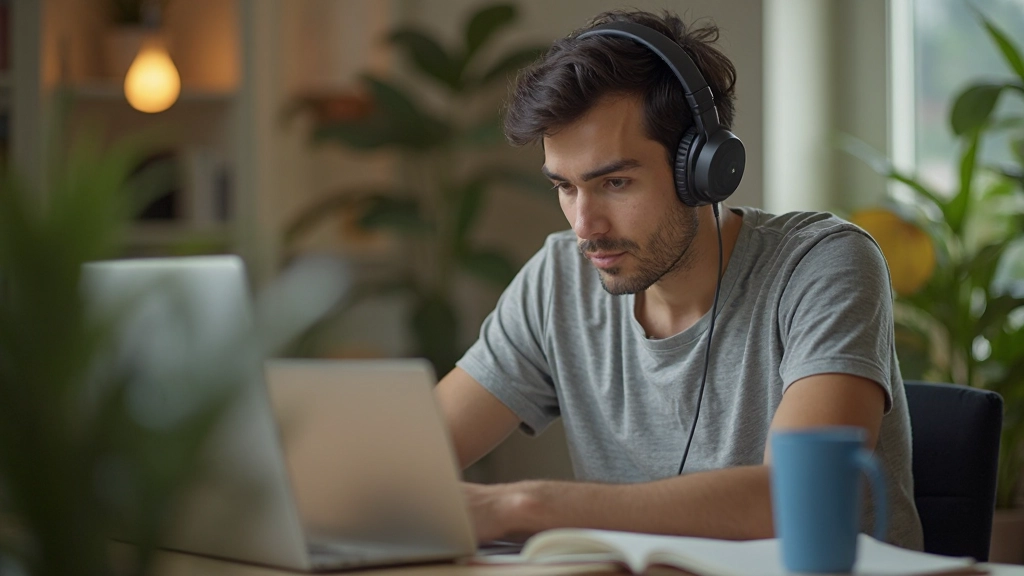 Person studying French at desk with organized learning materials and daily planner